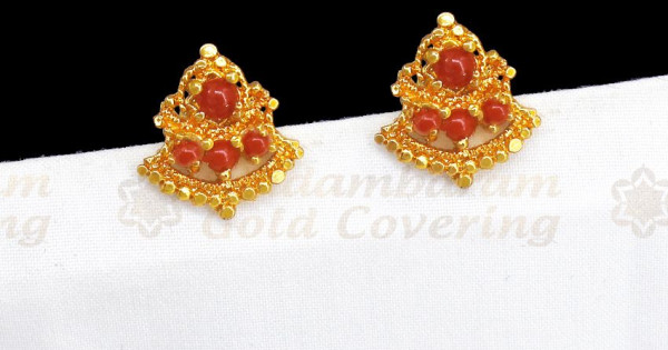 22K Gold Earrings Studded With Pearls & Corals - Lagu Bandhu