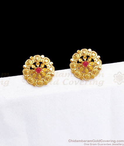 Kollam Supreme Premium Fashion Jewellery - Dailywear Simple Jumkha Earrings  from Kollam Supreme. To buy Click  https://www.kollamsupremeonline.com/3845-small-daily-wear -gold-plated-red-stone-jhumka-earrings.html #earrings #jumkha #jimikki # earrings ...