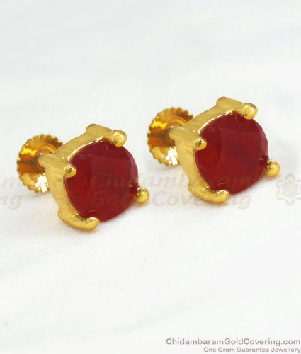 Mughal Style Gold Earrings 22k Gold Studs Earrings with Coral Polki Diamond  | eBay