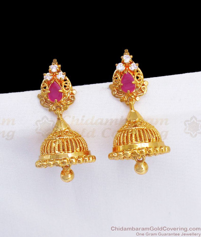 Original One Gram Gold Ruby Stone Small Jimiki Earrings ER2688