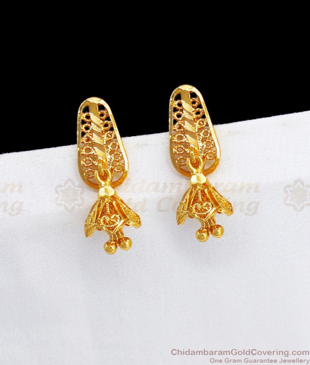 Plain Jhumki Gold Covering Earrings South Indian Jewellery Online ER2483