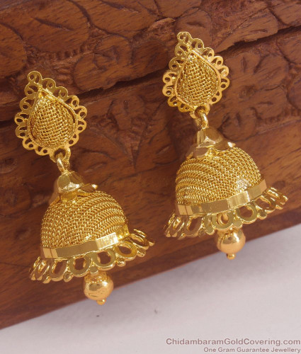 Temple Jewellery Gold Jhumkas - 22K Gold Dangle Earrings - 235-GJH287 in  15.800 Grams