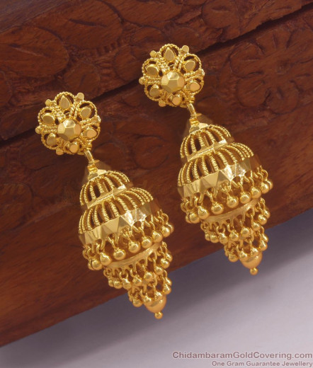 Plain Jhumki Gold Covering Earrings South Indian Jewellery Online ER2483