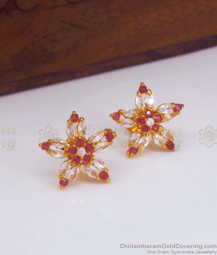 Trendy Small Pink CZ Diamond Designer Handmade Stud Earrings for Women &  Girls