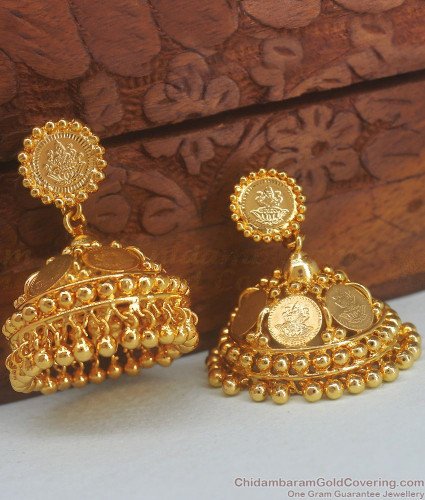 Buy 22Kt Ethnic Lakshmi Kasu Gold Earrings 135VG5197 Online from Vaibhav  Jewellers