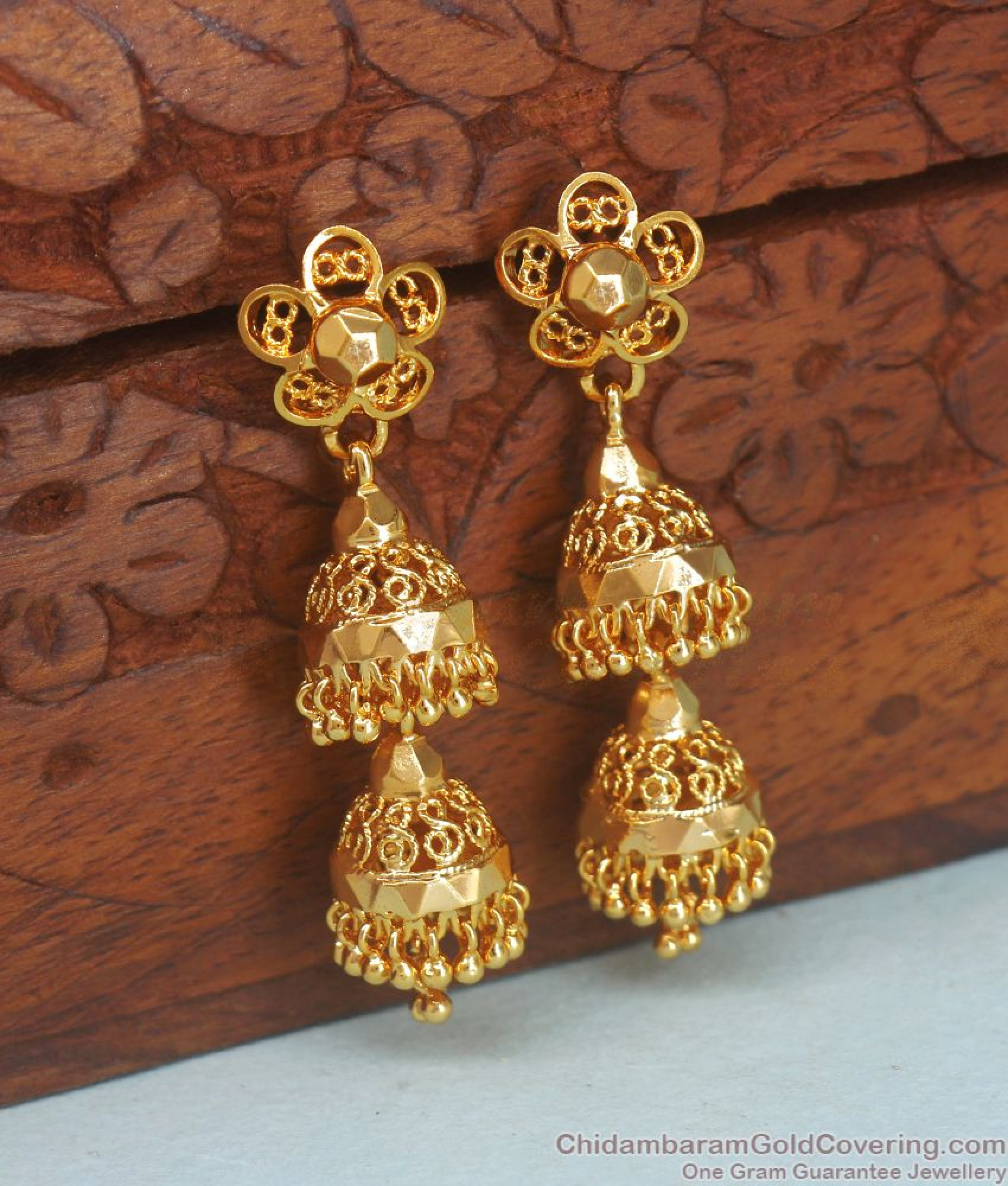 Light Weight Plain Gold Adukku Jhumki Bridal Wear ER3236