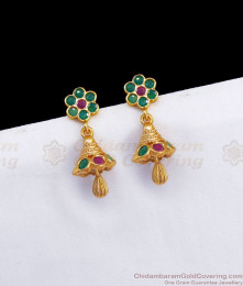 ER118 - Traditional Small Green Stone Jhumki Design Gold Plated