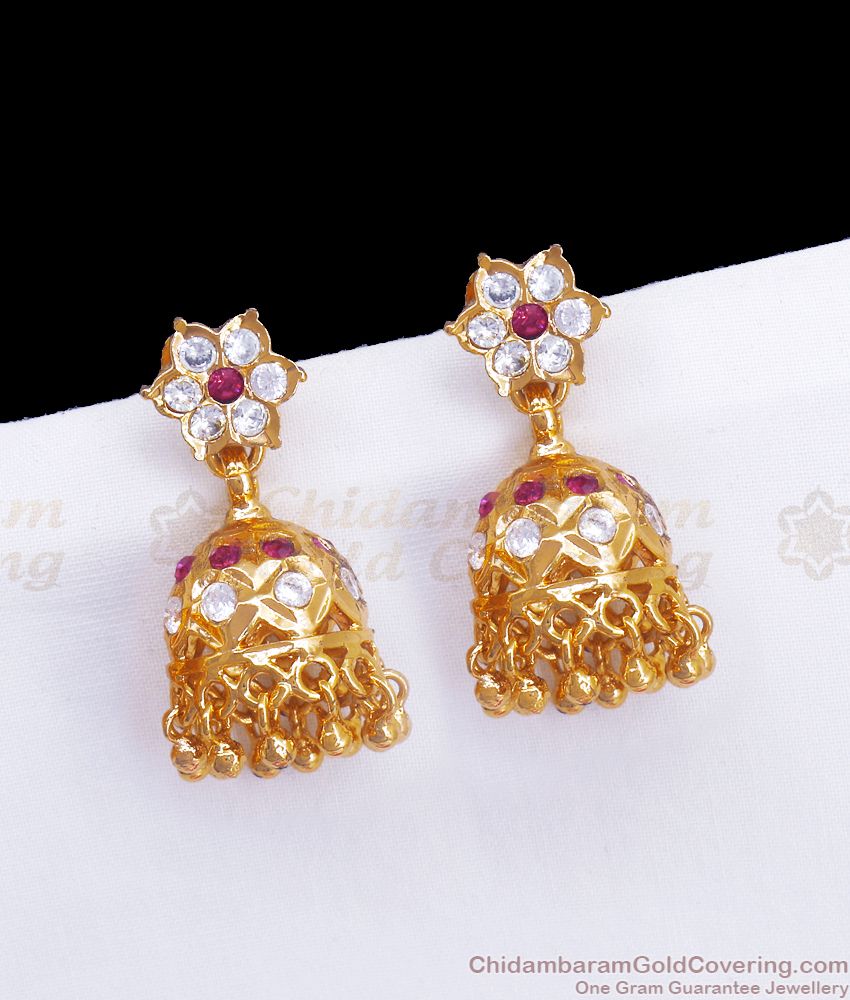 Grand Bidal Wear Impon Jhumki Earring White Ruby Stone ER3260