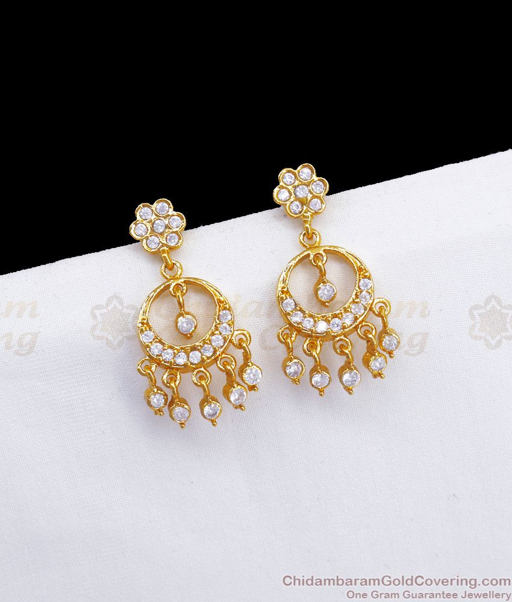 Stylish Gold Plated Dangler Earring Pirai Design White Stone ER3283