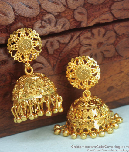 Buy Sharalle Gold Tone Earrings Big Jhumka Earrings with Back screw Jhumka  Earring with Kanoti for Women One Gram Gold Plated Earrings South Indian  Temple Design at Amazon.in