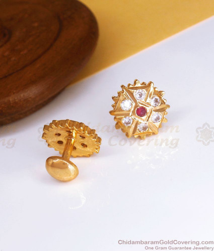 Small Size Gold Plated White Pink Stones Indian Earrings Ear studs