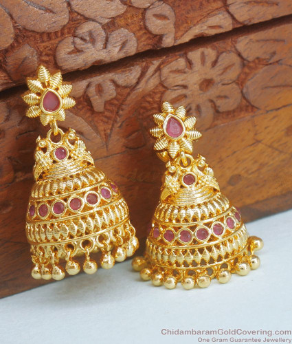 Gold plated kundan chandbali heavy earrings - Silvermerc Designs - 4160847