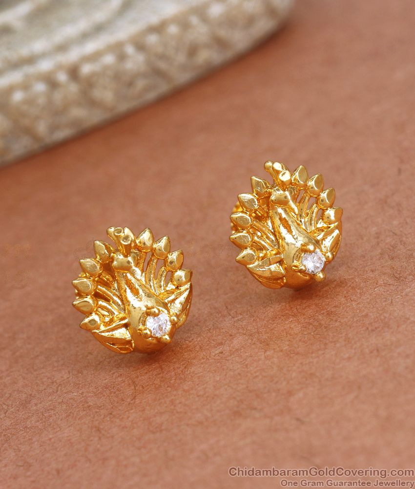 Gold Single Stone Stud Earrings