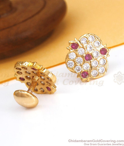 Dual Color Pearl Work Traditional Gold Plated Earrings