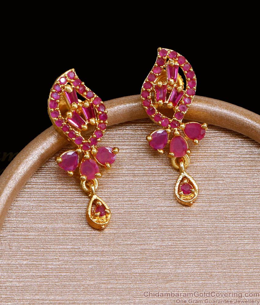 Floral Full Ruby Stone Gold Imitation Stud Earring Shop Online ER3541