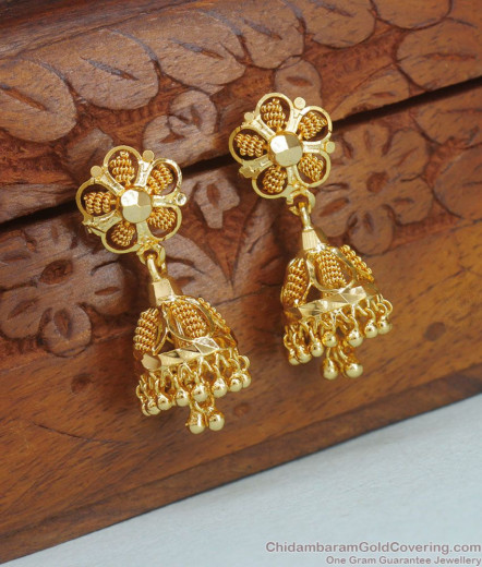 Plain Jhumki Gold Covering Earrings South Indian Jewellery Online ER2483