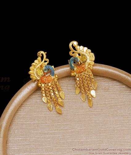 Pari Art Jewellery Forming Gold Dangler Peacock Earrings