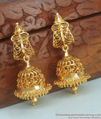 Plain Jhumki Gold Covering Earrings South Indian Jewellery Online ER2483