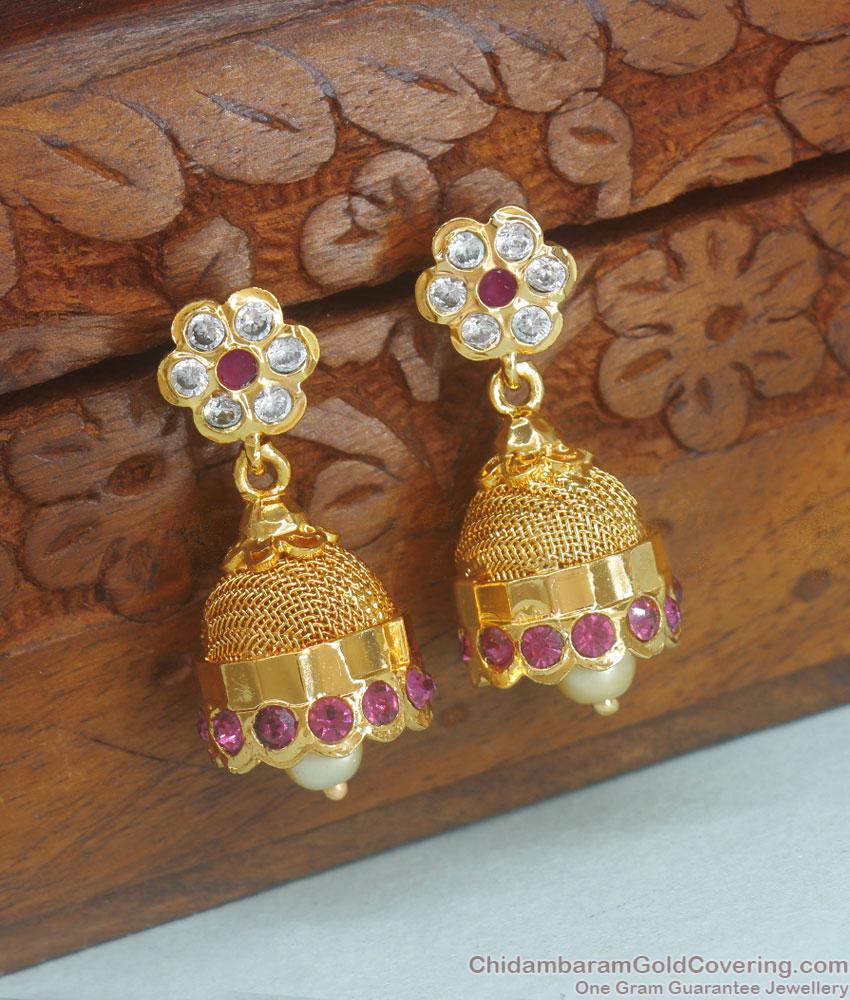 Traditional Impon Jhumki Earring Hanging Pearl Design ER3712