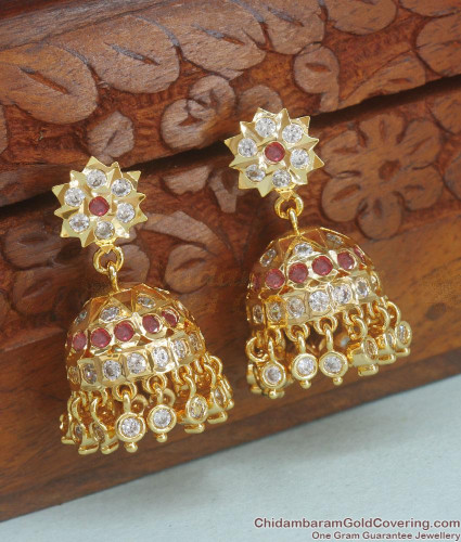 Multicolored Jadau Jhumka Earrings in Gold Plated Silver ER 160 – Deccan  Jewelry