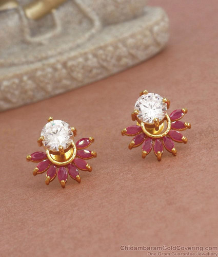 Indian Kundan hand Carved Gold plated Gemstone Stud Earrings – Indian  Designs