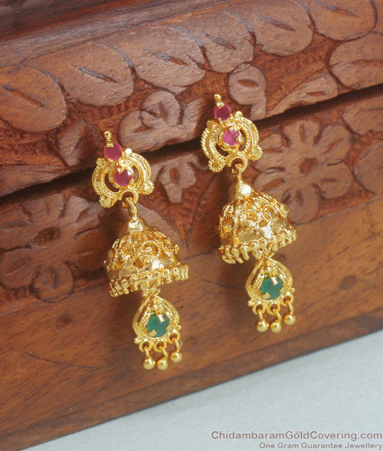 Real Kemp Stones,With Red&Green Beads,Peacock&God Lakshmi Design Matte  Finished Premium Quality Jumka Earrings Set Buy Online