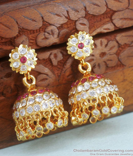 Broad Heavy Navratna Stones Jhumkas Online Antique Gold J25387