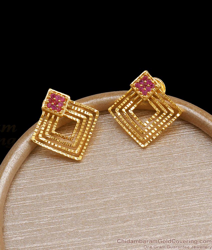 New Ruby Stone Gold Plated Stud Earrings Collections ER4012