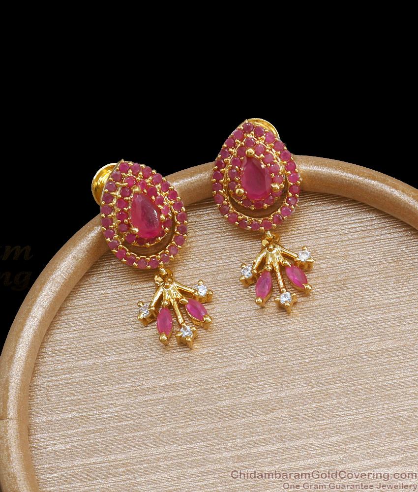 New Arrival Gold Imitation Studs Full Ruby Stone Earrings ER4017