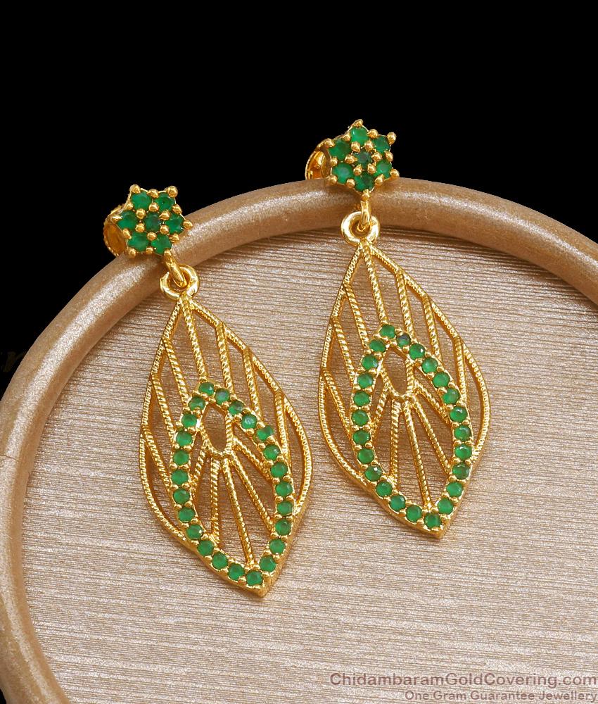 Trendy Emerald Stone Gold Long Earrings Shop Online ER4018