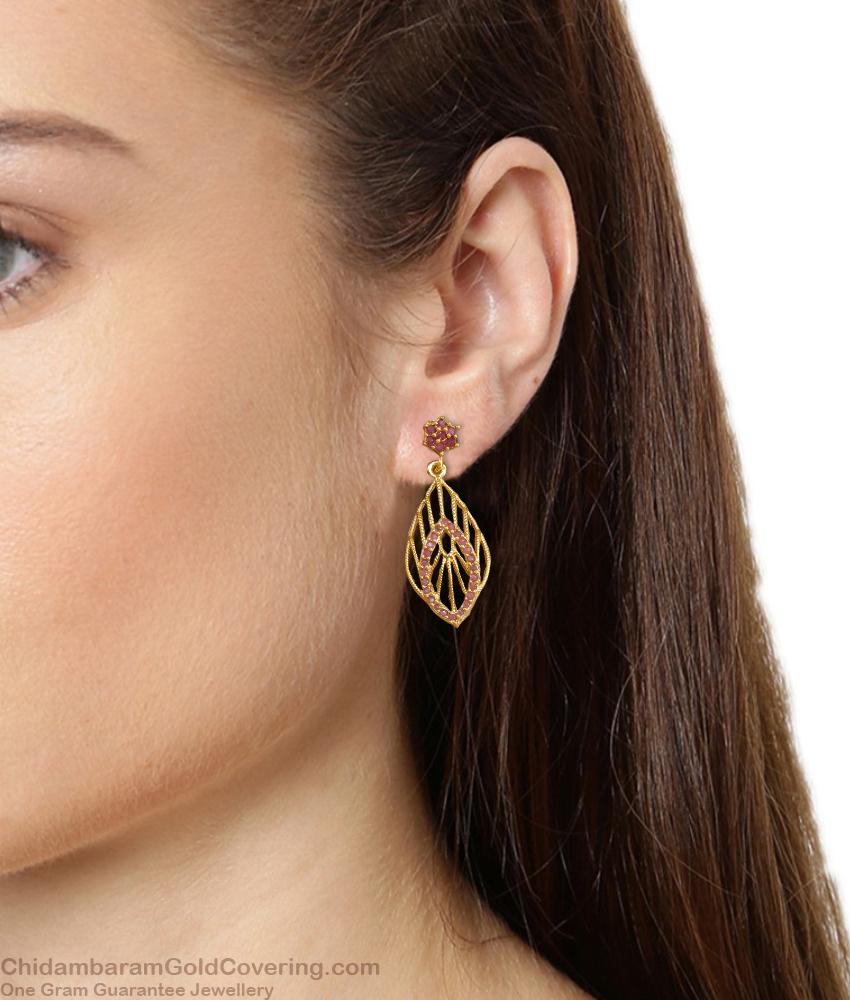 Buy One Gram Gold Long Earrings Ruby Stone Danglers Designs ER4019