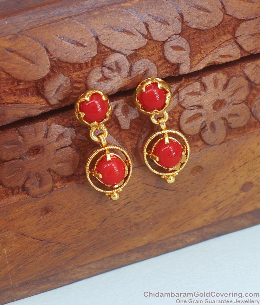 Latest Red Pavalam Gold Stud Earrings With Price ER4031