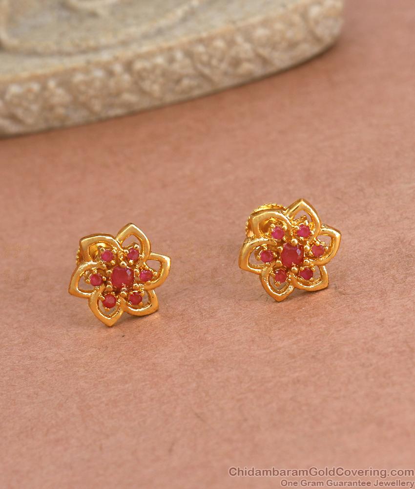 Cute Tiny Gold Stud Earring With Ruby Stone ER4089