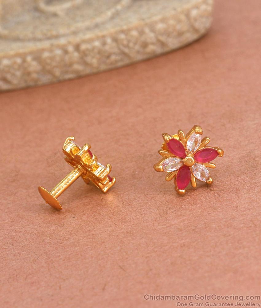 Ad Stone Gold Plated Earring Flower Stud ER4090