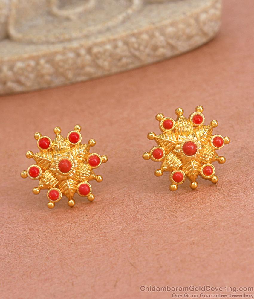Traditional Ruby Stone Gold Plated Stud Earring ER4095