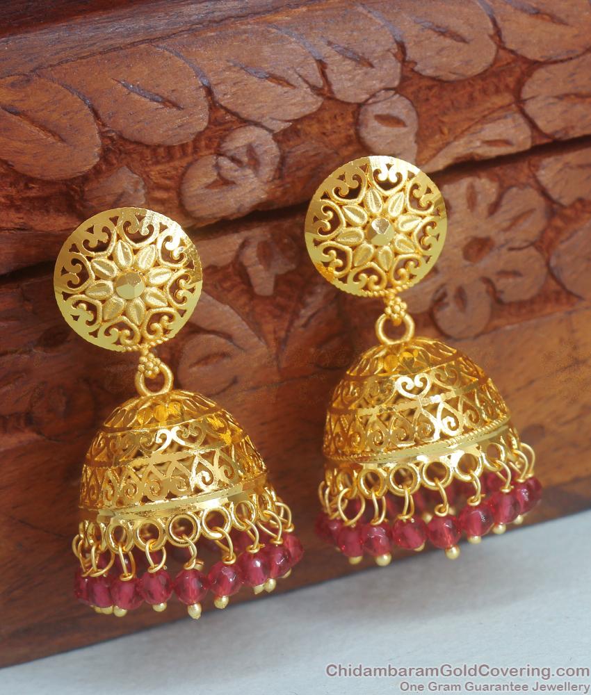 Ruby Beads Gold Imitation Earring Jhumki Collections ER4109