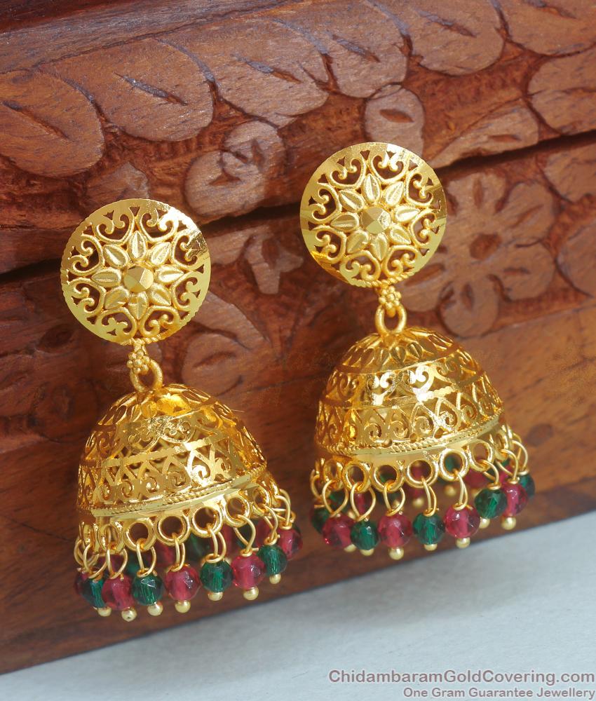 Multi Stone Gold Earrings Big Jhumki Design ER4110