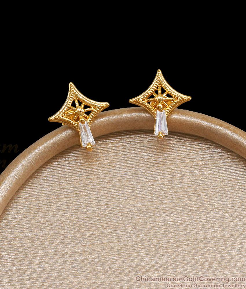 Cute White Stone Gold Imitation Stud Earring Star Design ER4116