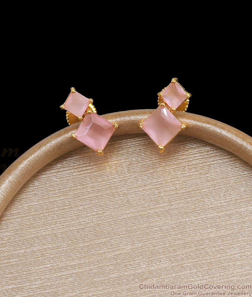 Pink Stone Gold Plated Stud Earring College Wear ER4118