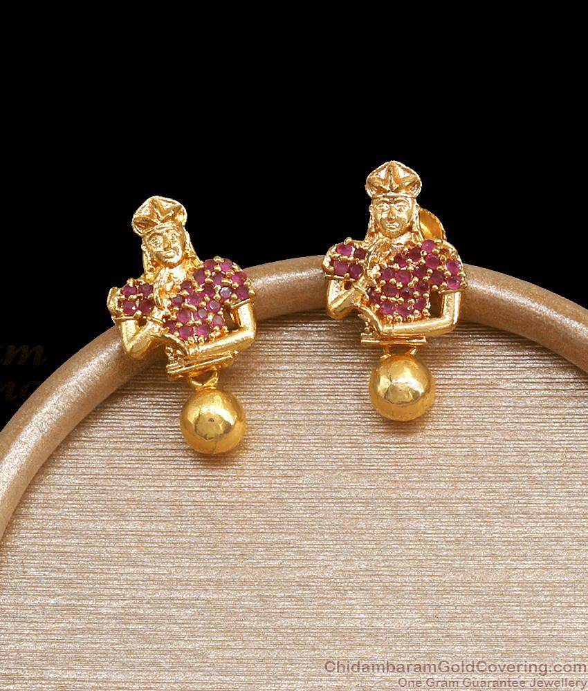 One Gram Gold Stud Dancing Doll Earring With Ruby Stone ER4129