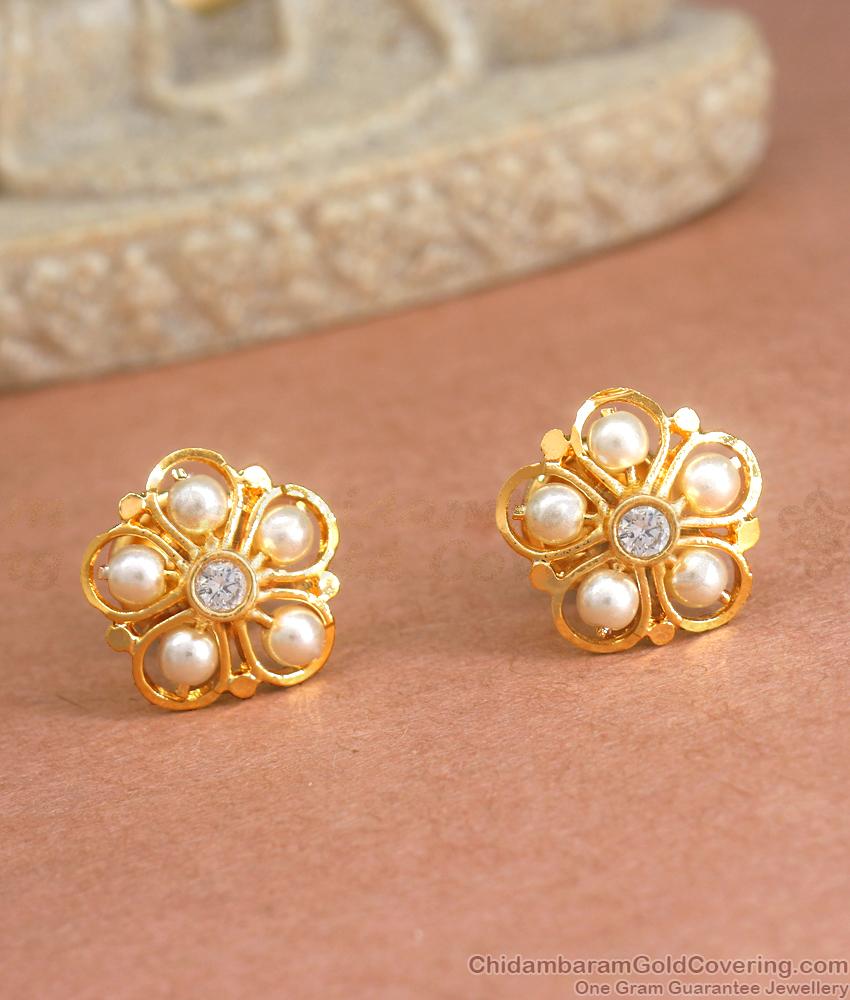 Beautiful Floral Gold Plated Earring Pearl Stud ER4144