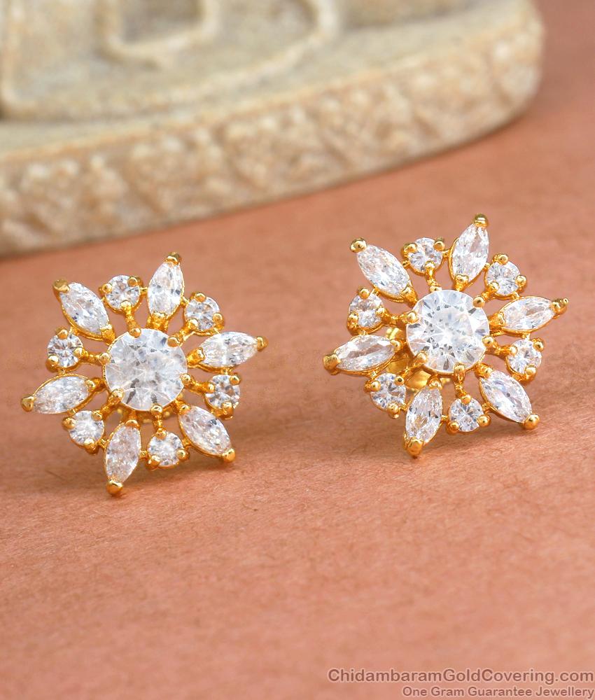 Sparkling White Stone Micro Gold Plated Stud Earring Reception Wear ER4150