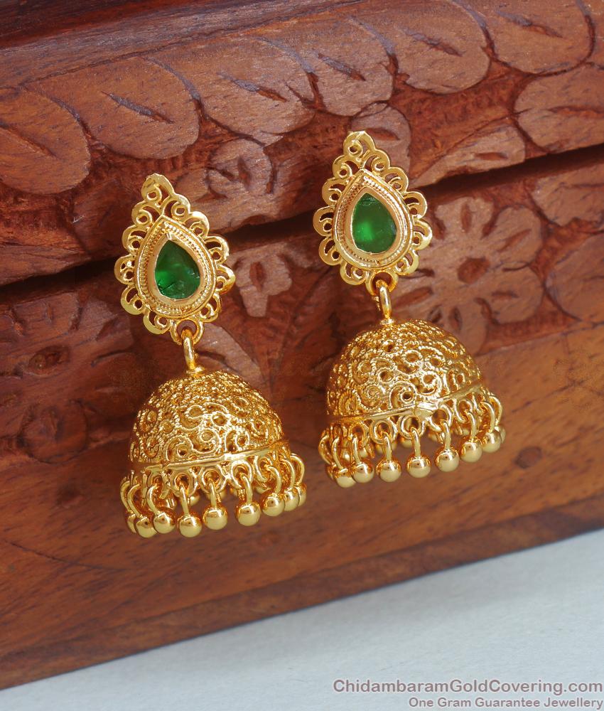 Beautiful Emerald Stone Gold Imitation Earring Jhumki Design ER4170