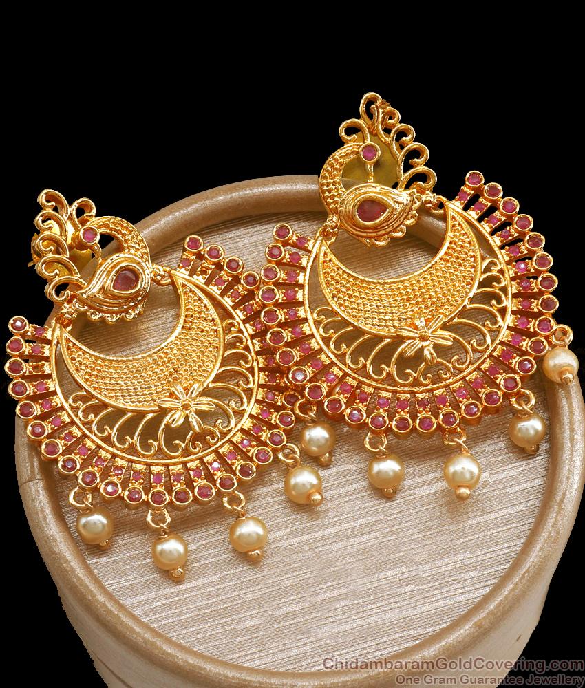 Beautiful Ruby Stone Gold Dangler Earring Bridal Collection ER4173