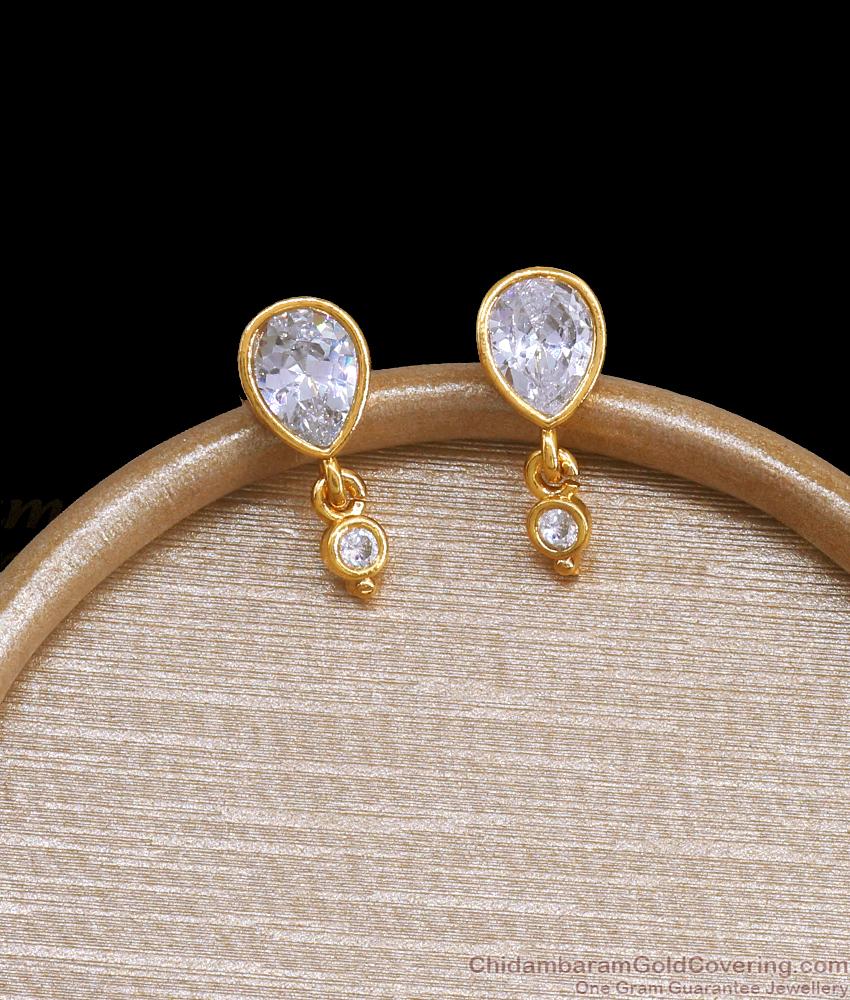 Glittering White Stone Droplet Stud Gold Plated Earring ER4181