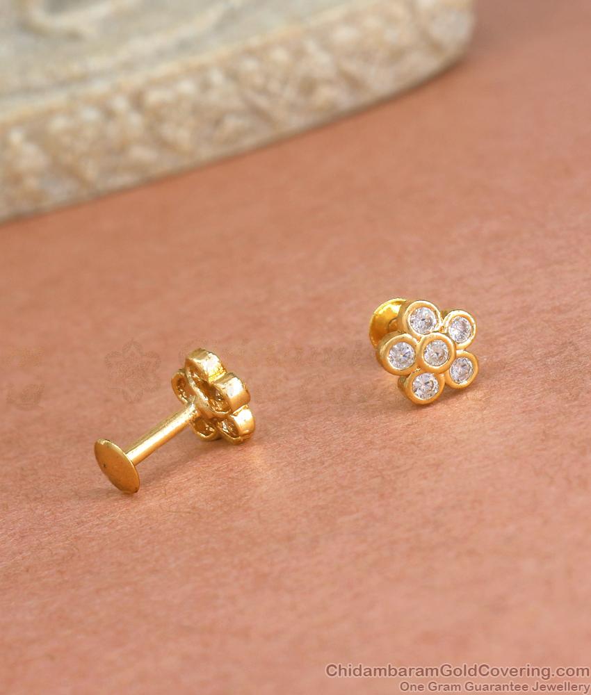 Small Floral Gold Plated Stud White Stone Earring ER4186