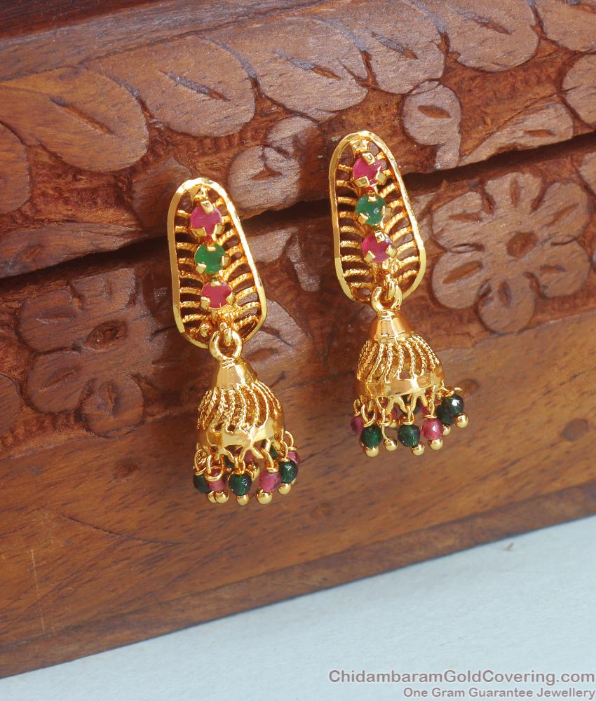 Kerala Bridal Multi Stone Gold Imitation Jhumki Earring ER4190