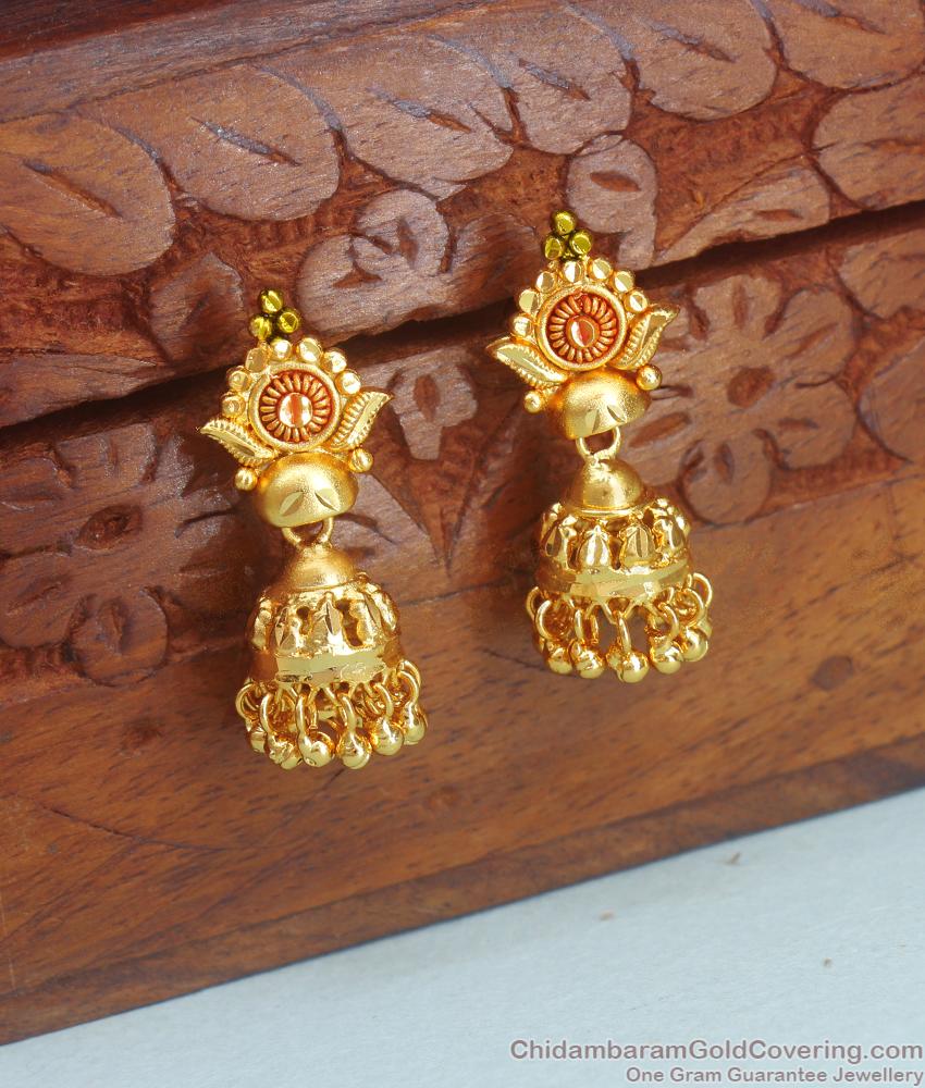 Two Gram Gold Jhumki Earring Enamel Design ER4193