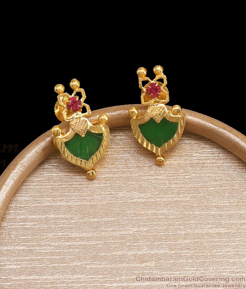 Small Palakka Stone Gold Plated Studs Daily Wear Design ER4195