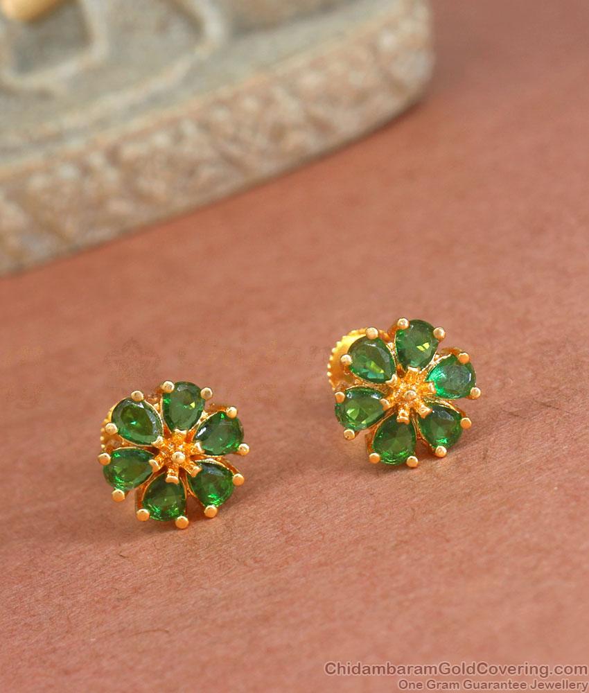 Floral Green Stone Earring Gold Studs ER4203